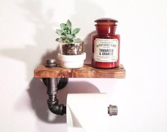 25% OFF SALE Industrial Bathroom toilet paper holder-Steampunk bathroom holder-Unique Bathroom shelf-Vintage pipe bathroom holder-Industrial
