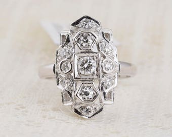 Art Deco Engagement Ring in 14k White Gold with Diamonds