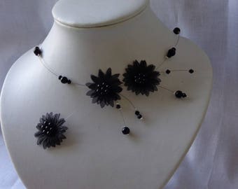 Black wedding bridal organza flower bridal unique