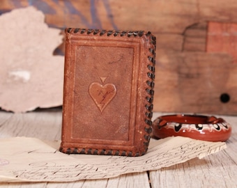 Leather card case, Playing card case, Genuine leather case, Playing card holder, Cards travel case, Business card holder, Brown card case