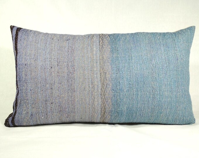 20% OFF SALE Rare Indigo Chinese Wedding Blanket Pillow Cover / Vintage Boho Ethnic Miao Textile / Handwoven Lumbar Cushion Cover