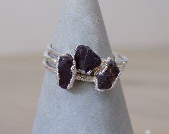 Garnet stacking ring - raw garnet ring - boho ring - raw stone ring - gifts for her - silver garnet ring - January birthstone ring