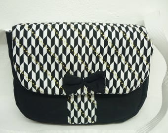 Shoulder bag black and white fantasy fabric