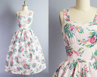 1950s Wheels and Baskets Floral Dress/ XS (33B/25W)