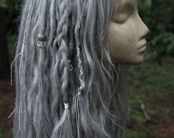 Silver Synthetic Dreadlock Wig * Dread Wig * Silver Wig * Dread Beads * Dreadlock Wraps * Tribal * Nu Goth * Boho * Pastel Goth * Hippy *