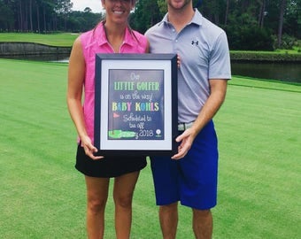 PRINTABLE Our Little Golfer Is On The Way! Chalkboard Pregnancy Baby Announcement Reveal Golfing Photo Prop / Sign / Card Facebook JPEG file