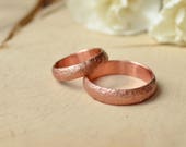Copper rings anniversary gift, Wild Rock immitation texture, Rustic style, Alternative Wedding rings set, unusual thin ring, Viking band