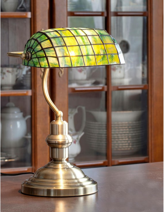Piano Lamp, Library Lamp, Piano Light, Stained Glass Lamp, Table Lamp, Office Lamp, Office Decor, Table Decor, Green Lamp Shade