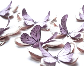 Lilac paper butterflies, vintage wedding decor, pastel baby shower decorations, pastel wall stickers, butterfly wall decals for baby girl