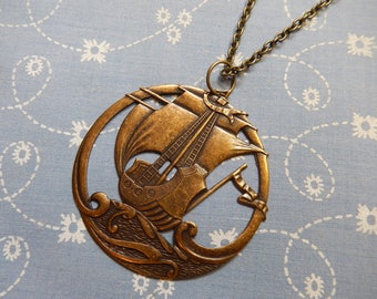 Pirate Ship on the High Seas Pendant Necklace