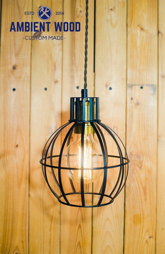 Round Black Cage pendant light Industrial Aluminium ceiling