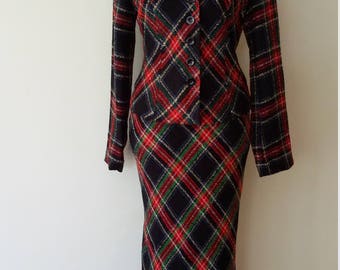 Plaid suit, XS, S, plaid maxi skirt, vintage suit, plaid blazer, plaid jacket, wool jacket, wool skirt, fall skirt, fall jacket