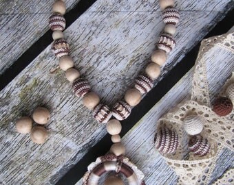 Nursing necklace for mommy breastfeeding chew necklace new mom jewelry baby sling necklace chewelry necklace rustic jewelry teether earthy