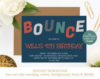 Trampoline Party Invitation, Trampoline Invite, Jump Invitation, Trampoline Birthday, Printable, Bounce Invitation, INSTANT DOWNLOAD