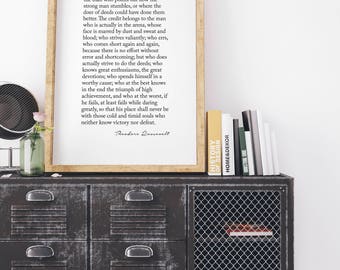 Man in the arena, Printable, Theodore Roosevelt, Quote, Monochrome, Minimalist, Wall Art, Daring Greatly, Home Decor, House Warming Gift