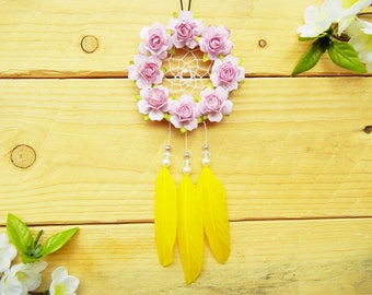 Purple Flower Car Dreamcatcher: Car Accessory For Women, Boho Chic Dreamcatcher, Rearview Mirror Accessory, Boho Car Decor, Car Mirror Charm