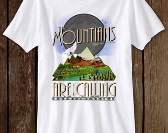 Mountains T-Shirt on White Tees Hiking Climbing Funny Men's Girls Ladies Women's Gift Camping Trail Camp Camping The Mountains Are Calling
