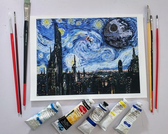 STAR WARS Inspired A Starry Wars Night Art Print - 8x10, 11x14 Painting, Van Gogh, SciFi Movie, Gift for Home, Wall Art, Impressionist Style