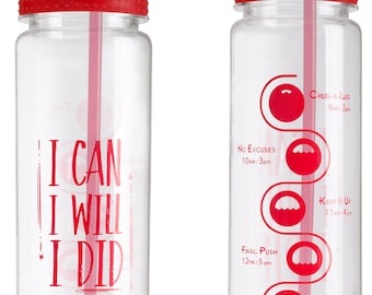 I CAN, I WILL, I DID Aquamotiv Motivational Quote | 30oz Straw Fitness Water Bottle with Time Tracker (Red)