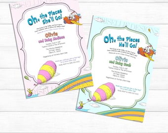 Dr. Seuss Baby Shower Invitation, Oh the Places You'll Go Baby Shower Invitation, Dr Seuss Boy Girl Baby Shower Invitation, Storybook Shower