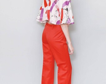 Vintage 1970's Abstract Print Cropped Capelet Top
