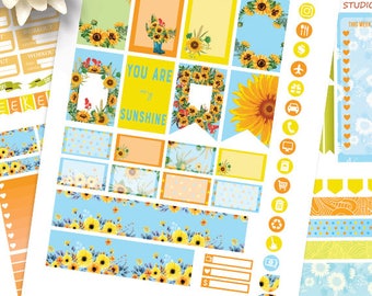 Sunflower planner stickers Printable,HAPPY PLANNER STICKERS,Weekly Kit,Happy planner Kit, Instant download,August printable Planner Stickers