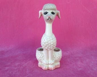 Vintage Retro White Poodle Planter Vase for Succulents or Other Plants