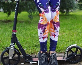 Yoga pants Women leggings Fitness Unique leggings Gym Yoga wear Festival leggings tights Workout clothes Long leggings Funny cats leggings