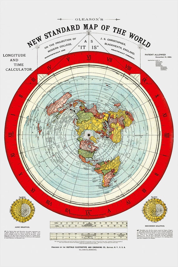  Carte  de la terre  plate  Nouvelle carte  Standard de 1892