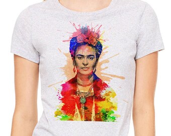 Frida Kahlo shirt, printed on a heather gray t-shirt, women's t-shirt, gray tee