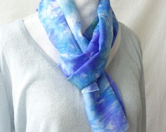 Blue , purple green silk scarf,hand dyed silk scarf, elegant silk scarf, long silk scarf,gift for her