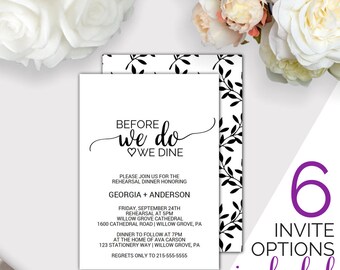 Rustic Rehearsal Dinner Invitation Template: Printable Wedding Rehearsal Invites, Before We Do We Dine Invitations Instant Download K008