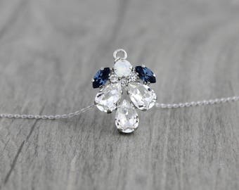 Navy Blue necklace, Crystal Bridal necklace, Bridal jewelry, Blue crystal necklace, Bridesmaid necklace, Dainty necklace, Swarovski crystal