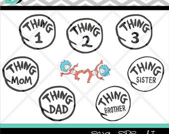 Thing 1 svg,Dr Seuss svg,Mom svg,Dad svg,The cat in the hat svgCricut thing 1 for Cricut Design cut,Thing 2 clip art,Ai dxf png eps svg