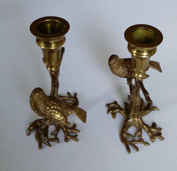 Antique Pair Of Solid Brass Bird Candle Holders Brass Candle 7620