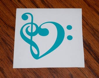 Music Note Heart, Music Note Decal, Treble Clef Heart, Bass Clef Heart, Treble Clef Decal, Bass Clef Decal, Musical Notes, Music Heart Decal