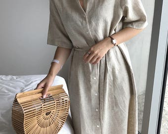 2Colors wrap summer dress - Wrap Dress-Natural Linen Dress- Linen Dress with belt-Summer Dress-Long Linen Dress -loose maxi dress
