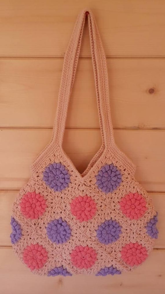 Handmade Crochet Granny Square Flower Boho Bag