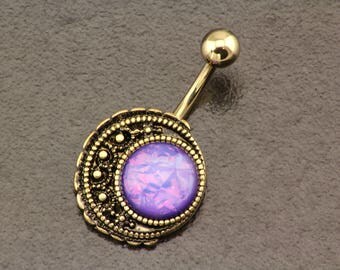 Crescent Moon Belly Button Ring. Moon Belly Piercing. Golden Boho Belly Jewelry. Bohemian Navel Jewellery. Sparkly Hippie Belly Bar Jewelry.