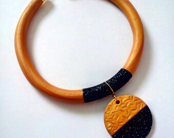 African Necklace | Golden-Black Statement Necklace | Polymer Clay Necklace | African Ethnic Jewelry | Tribal Necklace | Collier Africaine