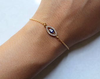 Mini oval evil eye bracelet~gold evil eye bracelet~delicate bracelet~gold layering bracelet~dainty jewelry~simple gold bracelet~layer