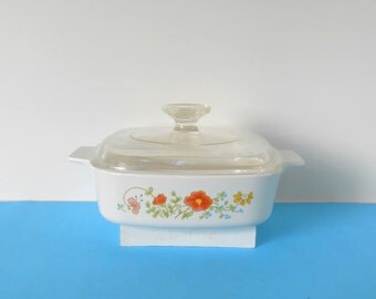 Corning Ware Casserole Dish with Pyrex Glass Lid, Vintage Wild Flowers Corning Ware 1 QT Made in USA Bakeware, Cookware,