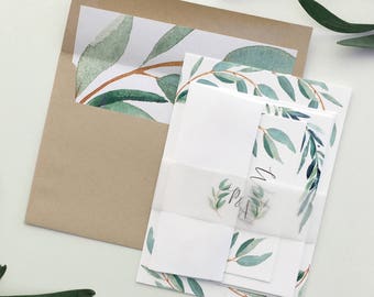 Wedding Invitation | Eucalyptus Wedding Invitation Suite | Greenery Invitation | Leaf Invitation | Printed Wedding Suite | Wreath | Piper