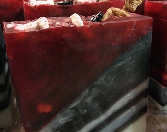 Boneyard Soap - Halloween Soap - Skeleton Soap - Skull Soap - Skull Soap - Spooky Soap - Halloween Gift - Red Soap - Black and White Soap