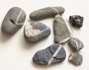Striped Beach Rocks 8pcs, Beach Pebbles, Beach Finds, Stones for Crafts, Beach Stones, Spanish Pebbles