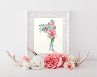 Pocahontas Cross stitch pattern Disney Princess Silhouette Floral Flower Modern Girls Baby Kids room bedroom decor Instant download PDF #280