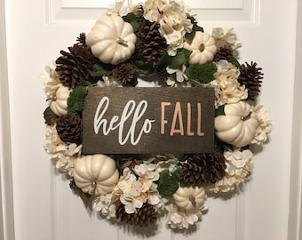 Hello Fall Sign | Hello Fall Wreath Sign | Wreath Sign | Front Door Sign | Fall Sign |