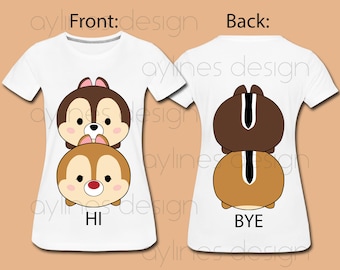 Tsum Tsum Chip and Dale Cute Hi Bye Print for Front and Back Disney Shirt. Printable PDF PNG JPG by aylines