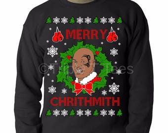 Mike Tyson Ugly Christmas Sweater Merry Chrithmith Parody Funny Novelty Gift Free UK Cheap US Shipping