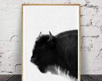 Buffle Print, impression Bison murales, décor de chambre d’enfant, chambre Poster, noir et blanc pour enfants, Chambre enfant modern